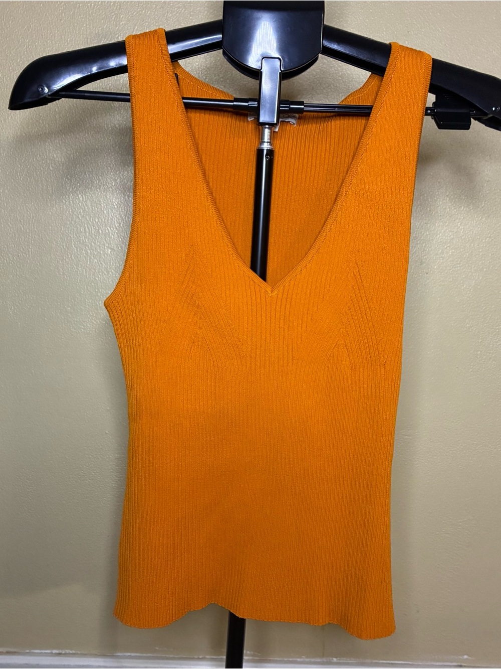 New York & Company Orange Ribbed V-Neck Tank